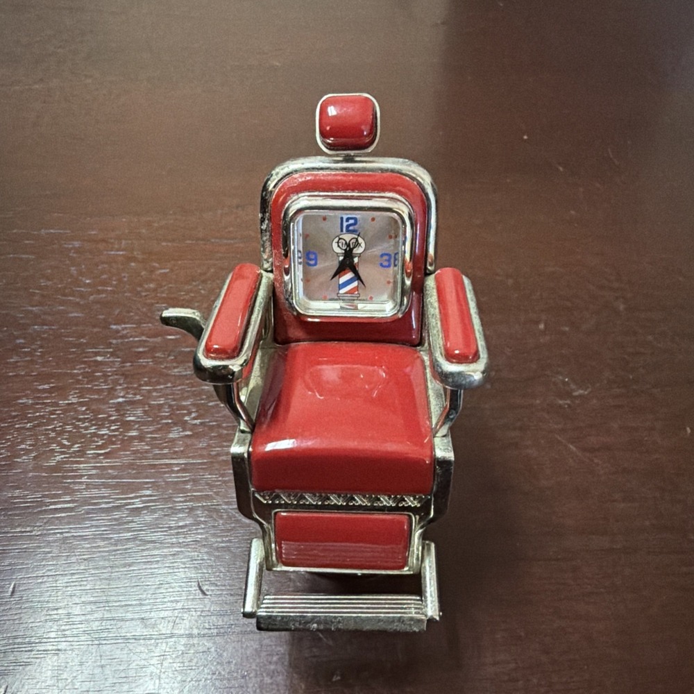 Miniature Vintage Style Barber Chair Clock Red Retro Novelty C1191 RD Metal